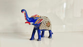 Hand-Painted Metal Elephant with Stone Inlay | Decorative Figurine